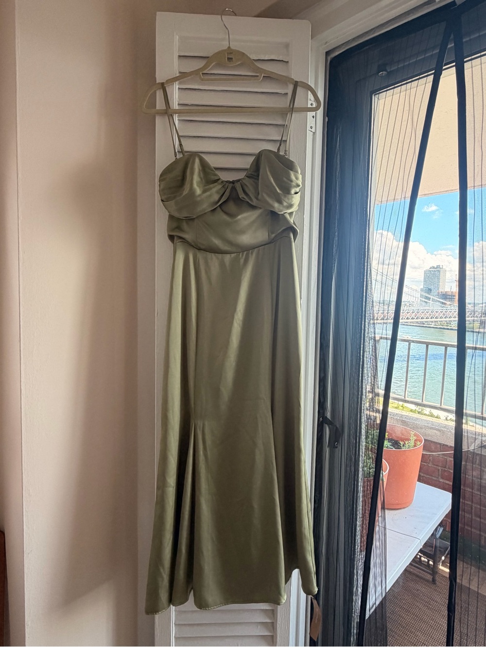 Reformation Olive Green Satin Spaghetti-Strap Midi Dress